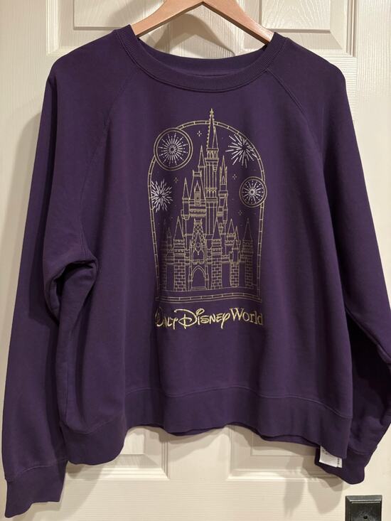 Disney Sweaters - WALT DISNEY WORLD Purple Crew Neck Embroidered Sweatshirt Size XL Cotton